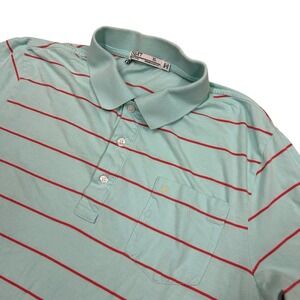 Criquet Polo Shirt Mens XL Blue Red Stripe Organic Cotton Short Sleeve